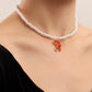 Jewelry ins imitation pearl red mushroom necklace necklace female retro all-match simple collarbone necklace