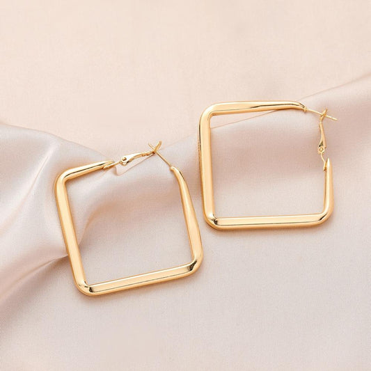 Retro literary and elegant earrings simple metal geometric square smooth earrings C-shaped earrings