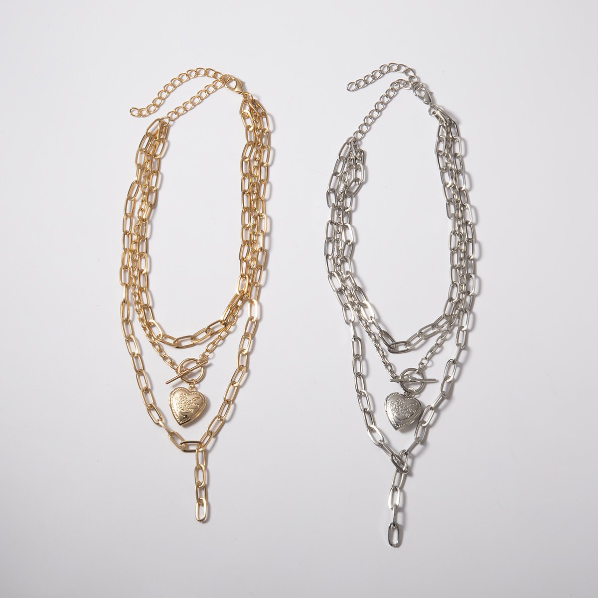 Jewelry Creative Geometric Thick Chain Tassel Necklace Female Open Heart OT Buckle Mixed Element Necklace