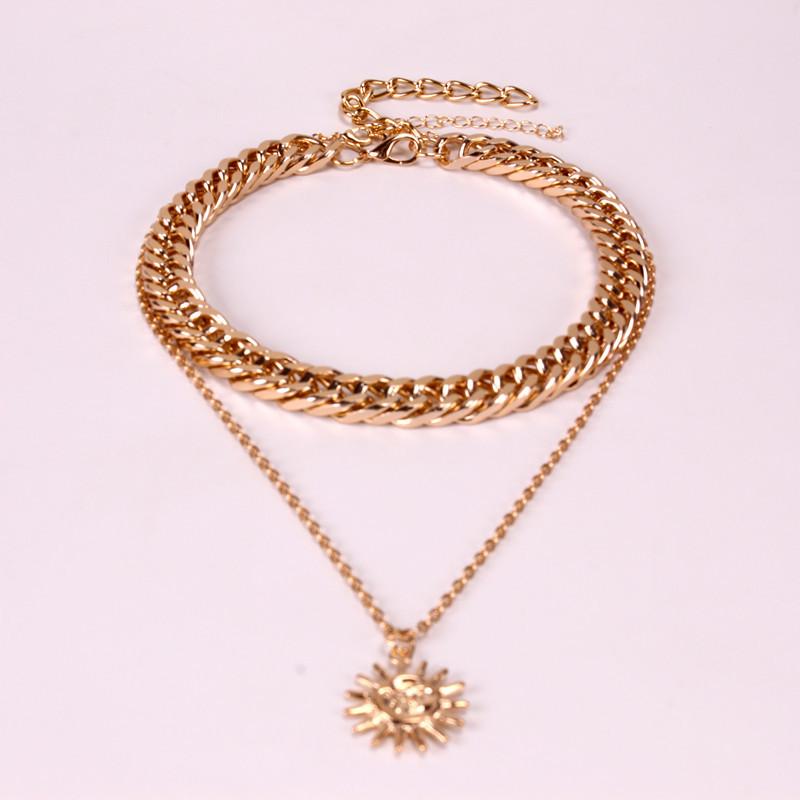 Sunflower Double Layer Pendant Accessories Alloy Sunflower Vintage Sweater Chain Necklace Women
