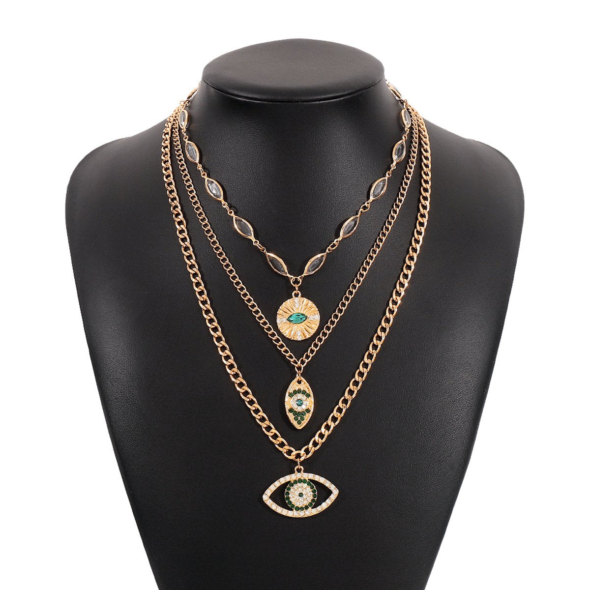 N1746 Multilayer Exaggerated Necklace Devil's Eye Micro-inlaid Rhinestone Resin Personality Creative Necklace