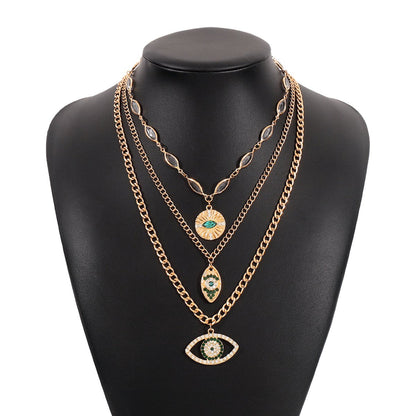 N1746 Multilayer Exaggerated Necklace Devil's Eye Micro-inlaid Rhinestone Resin Personality Creative Necklace