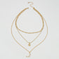 N8765 stacked multi-layered necklace diamond-studded alloy moon pendant necklace metal texture fashion necklace female