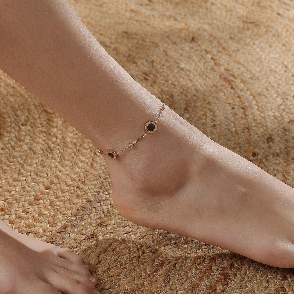 Year Spring Stainless Steel Rose Gold Anklet Round Black Oil Roman Numeral Simple Personality Jewelry