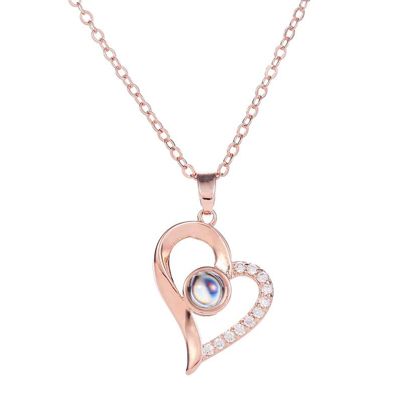 One hundred languages of the same style I love you necklace micro-inlaid zircon heart-shaped pendant jewelry