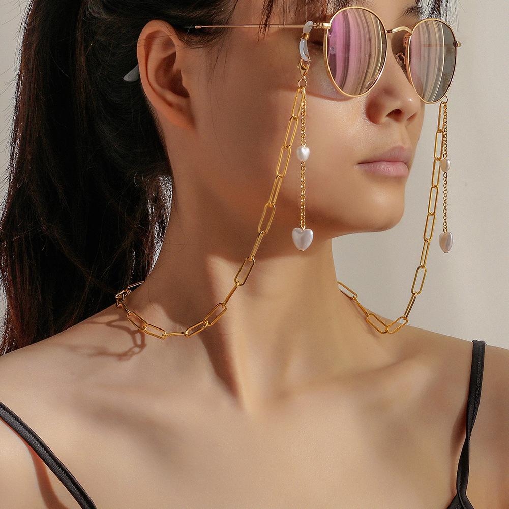 Simple Gold Chain Love Pearl Glasses Chain Fashion Anti-lost Mask Hanging Chain Necklace