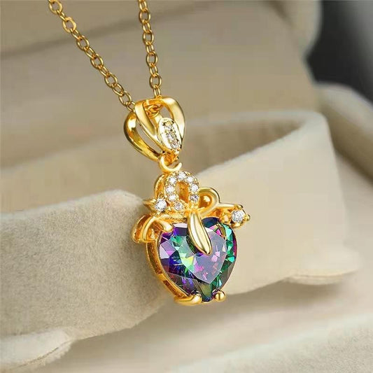 Fashion Love Love Pendant Heart Shape Diamond Necklace Women's Tourmaline Crystal Accessories Jewelry Gift