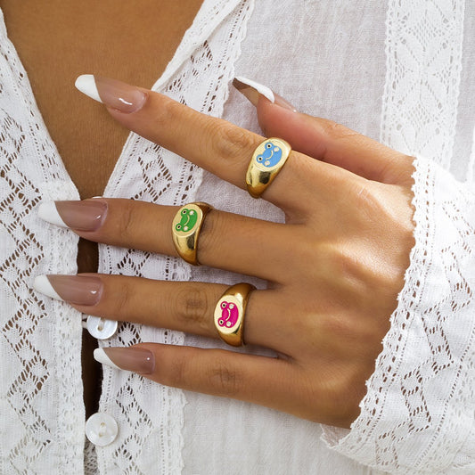 Jewelry creative color small frog dripping oil ring female cartoon alloy small animal geometric jewelry