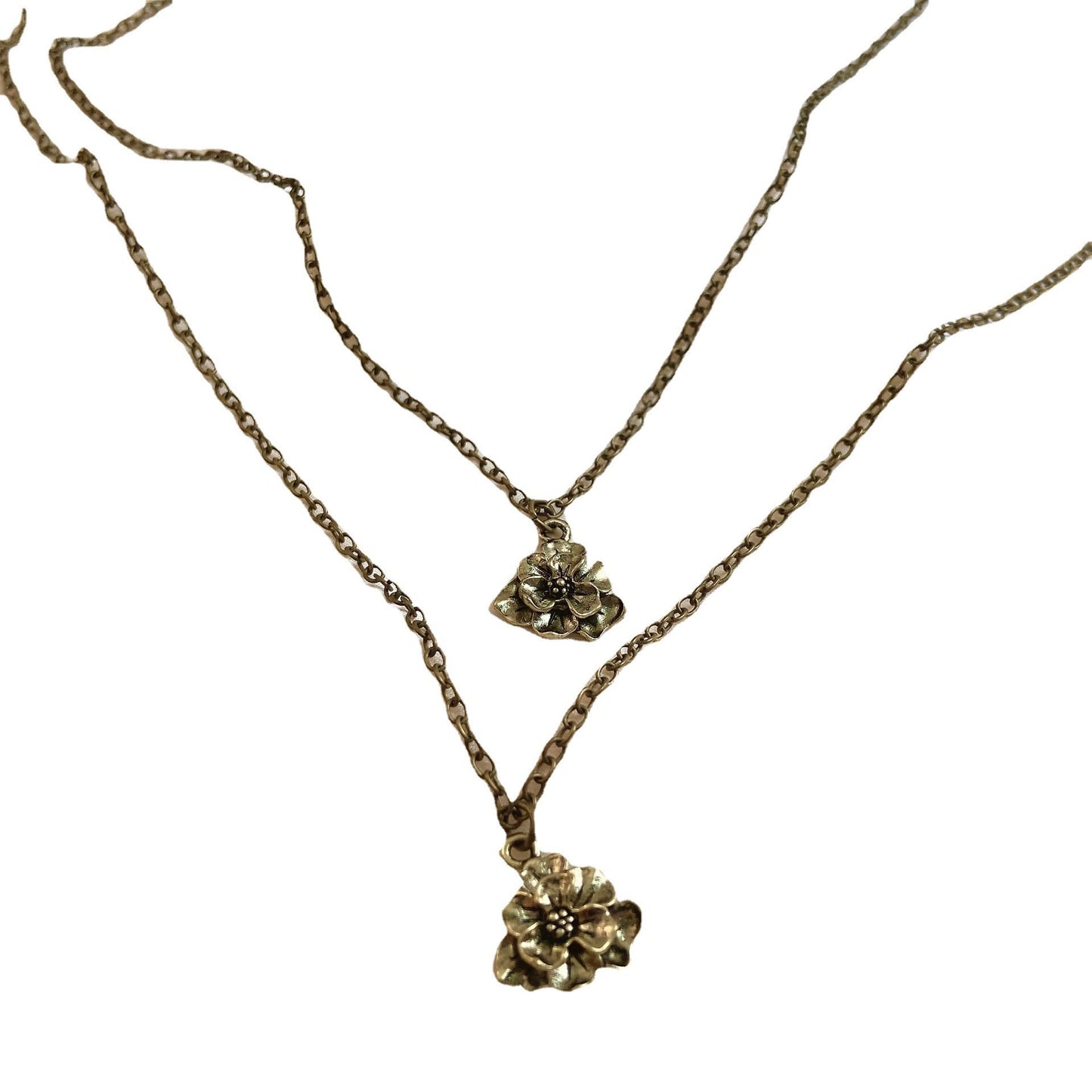 Retro Simple Fashion Camellia Pendant Necklace Double Stacked Cross Chain Ladies Jewelry