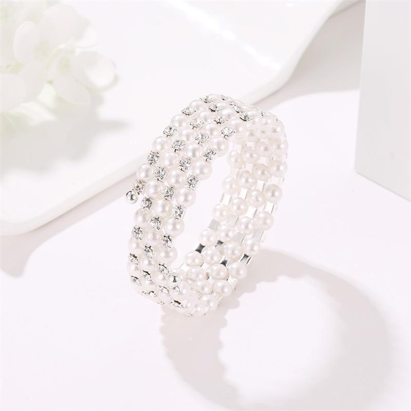 Jewelry sweet full diamond spring bracelet four layers of pearl winding spiral bracelet bridal jewelry