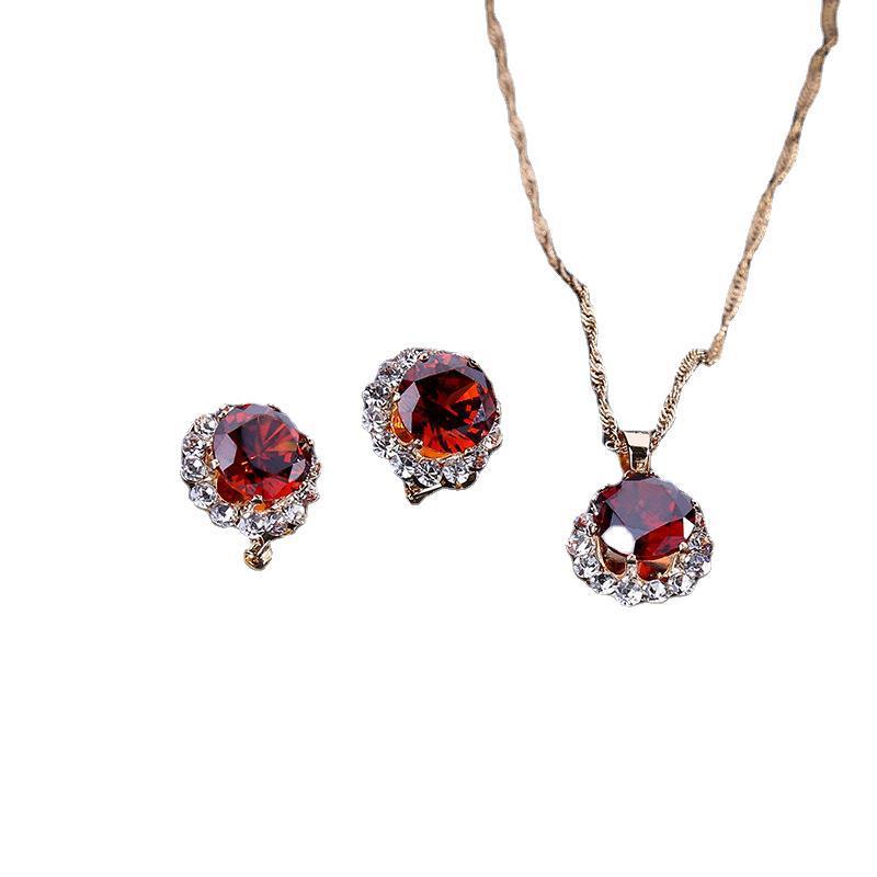 Autumn and Winter Bridal Jewelry Set Gemstone Diamond Necklace Two-piece Set Jewelry