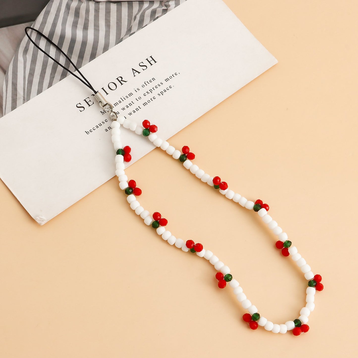Jewelry white rice beads beaded mobile phone lanyard pastoral red cherry bag mobile phone chain