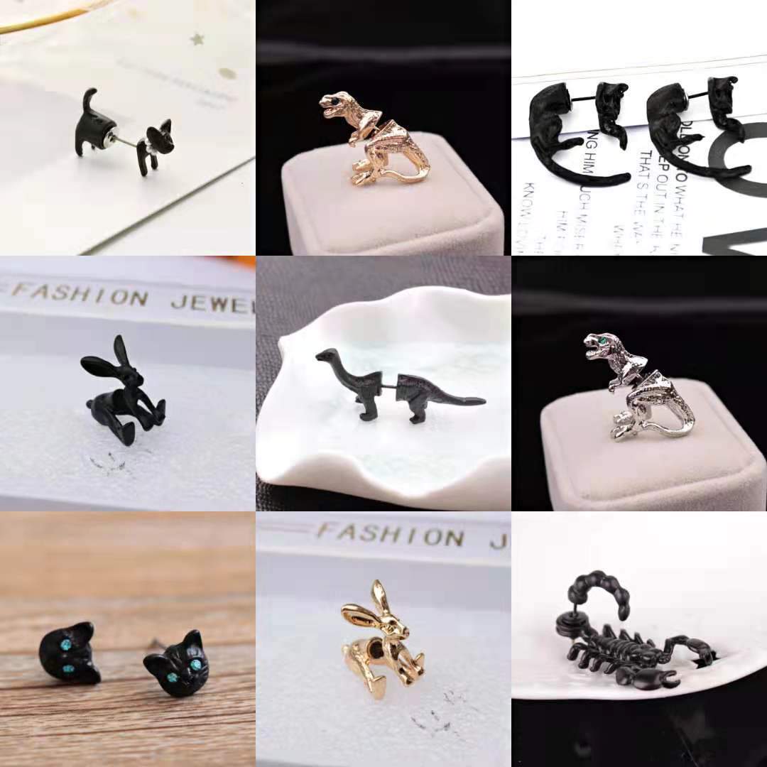 Harajuku three-dimensional small animal dinosaur cat rabbit scorpion earrings fashion personality piercing earrings jewelry