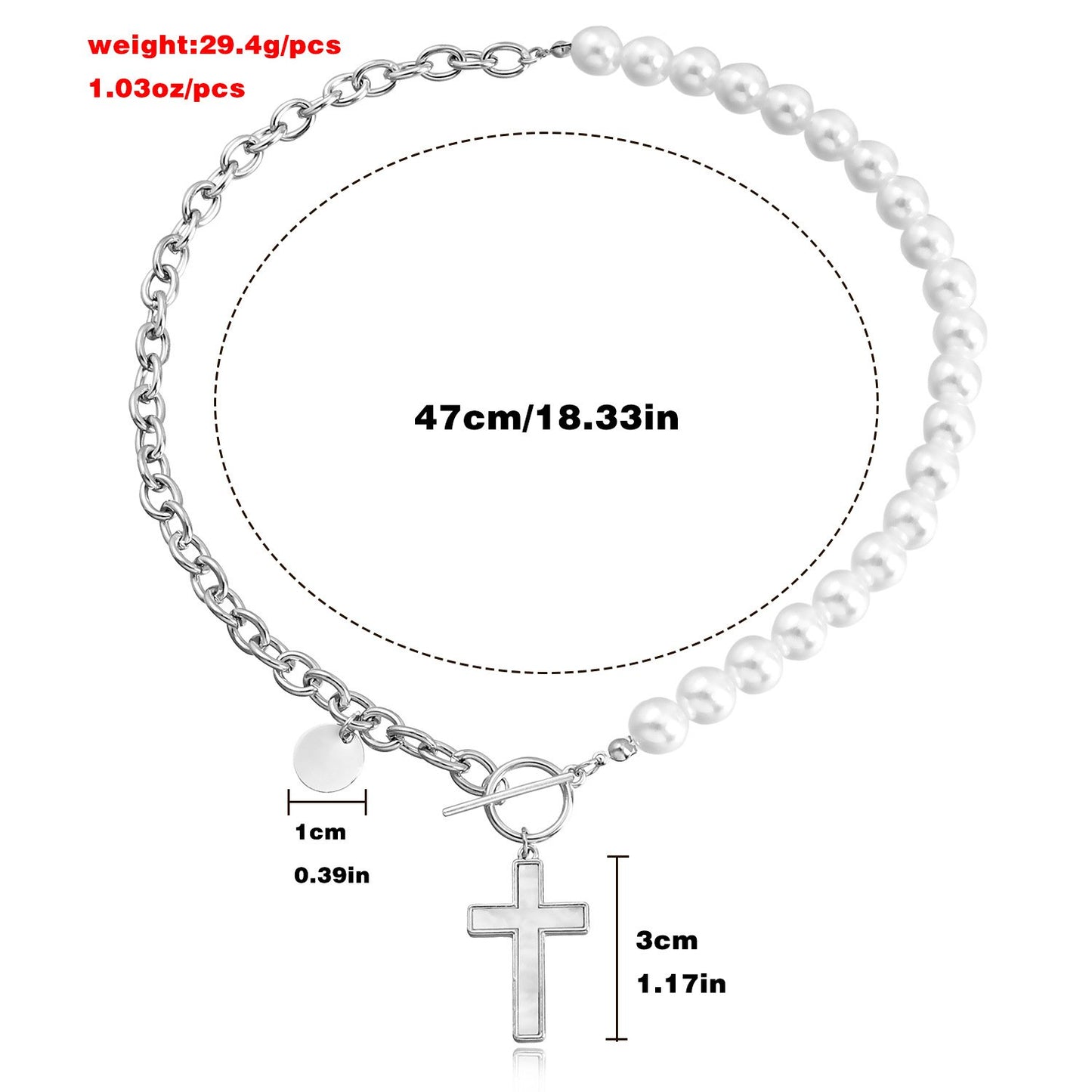 Jewelry Stitching Chain Imitation Pearl Cross Fritillary Pendant Necklace Sweater Necklace Women