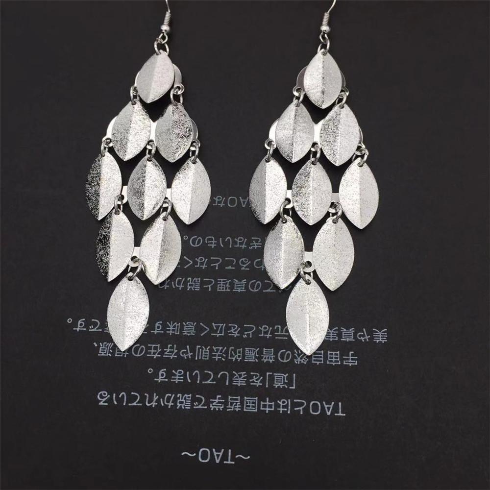 Long Frosted Caltrop Leaf Earrings Earrings Metal Fashion Earrings Three Colors