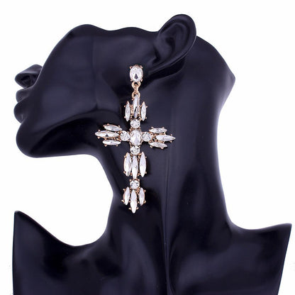 2 Explosive jewelry fashion creative alloy diamond stud earrings cross shape exaggerated shiny earrings