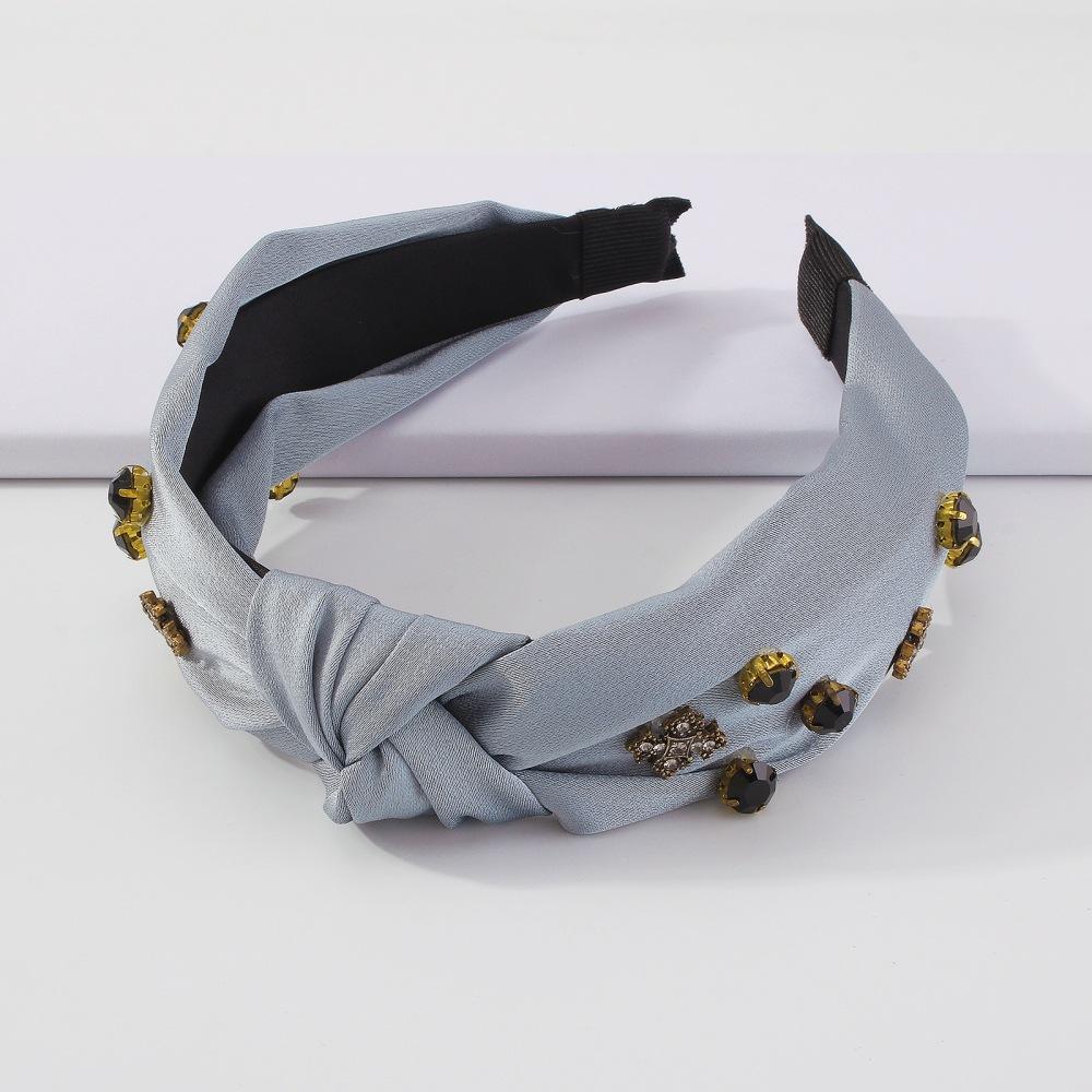 F3735 simple solid color headband fashion fabric knotted hair accessories catwalk temperament rhinestone retro headband female