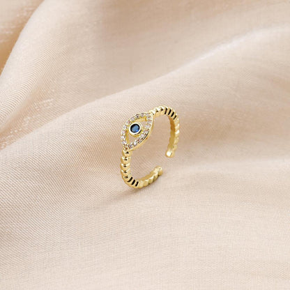 Simple and cold blue diamond eyes copper micro-inlaid open ring ladies beautiful and fresh retro rings for ladies