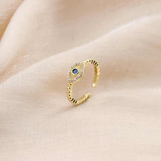 Simple and cold blue diamond eyes copper micro-inlaid open ring ladies beautiful and fresh retro rings for ladies