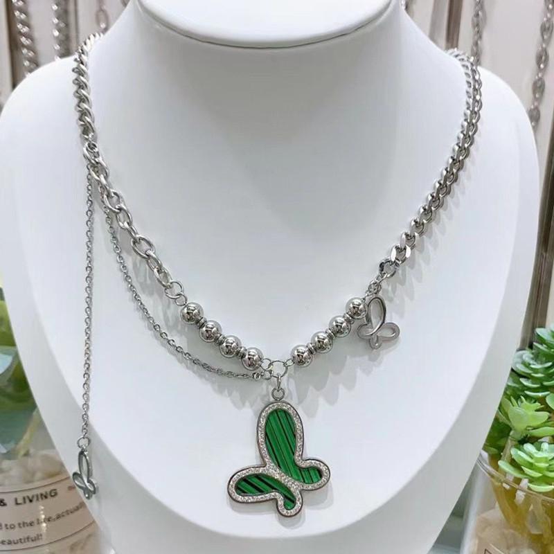 Temperament retro micro-inlaid brick necklace female design sense white mother-of-pearl butterfly necklace asymmetric clavicle chain sweater chain