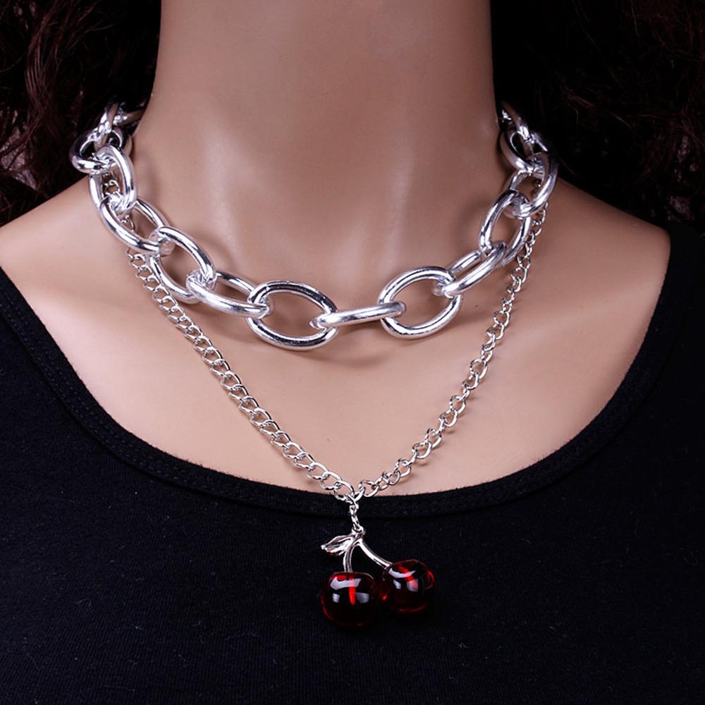 Jewelry hip-hop punk chain multi-layer necklace female exaggerated personality cherry suit necklace female