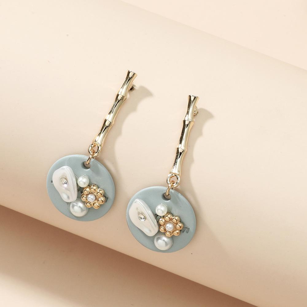 Temperament baroque pearl round earrings simple bamboo retro word earrings summer sweet ear accessories