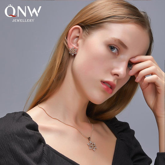 Set Jewelry Temperament Simple Diamond Snowflake Necklace Snowflake Earrings Tanabata Valentine's Day Gift