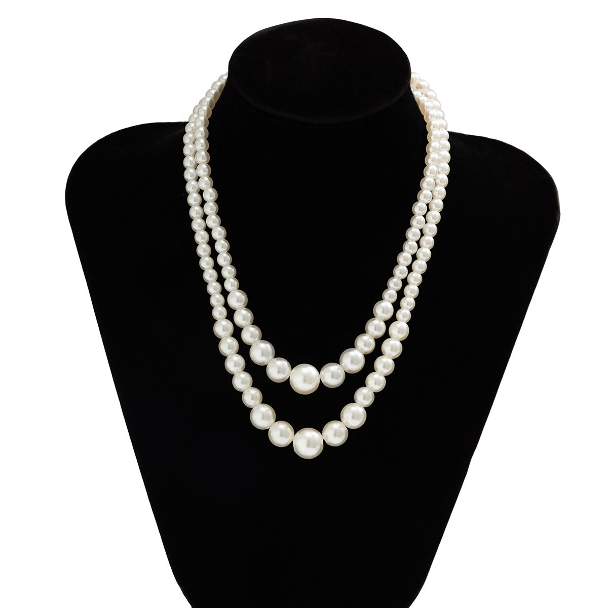 Jewelry retro double-layer beaded imitation pearl necklace femininity geometric niche round bead necklace