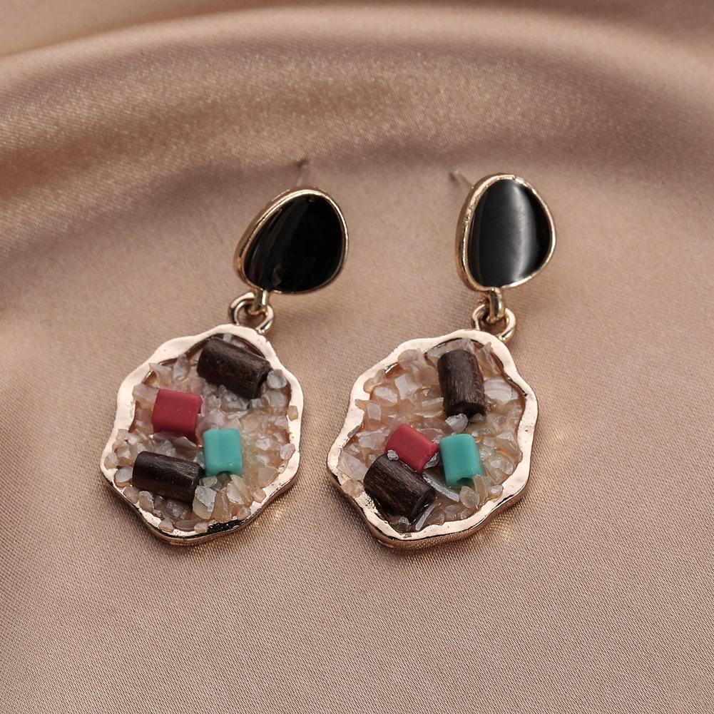 Ins geometric irregular triangular rhombus color diamond dripping oil earrings temperament personality earrings jewelry