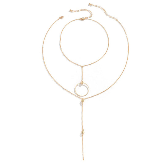 Jewelry Versatile Niche Geometric Ring Pendant Necklace Simple Metal Thin Chain Tassel Necklace