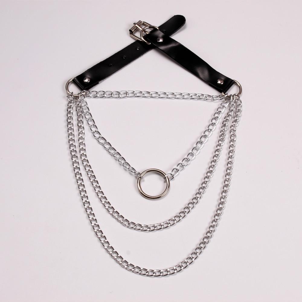 Jewelry personality exaggerated PU metal ring necklace retro punk multi-layer chain geometric necklace