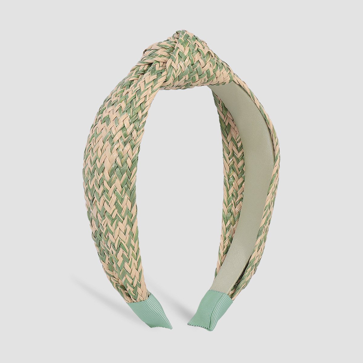 F455TikTok Simple Knotted Raffia Braided Headband Female Contrasting Color Wide Edge Geometric Headband