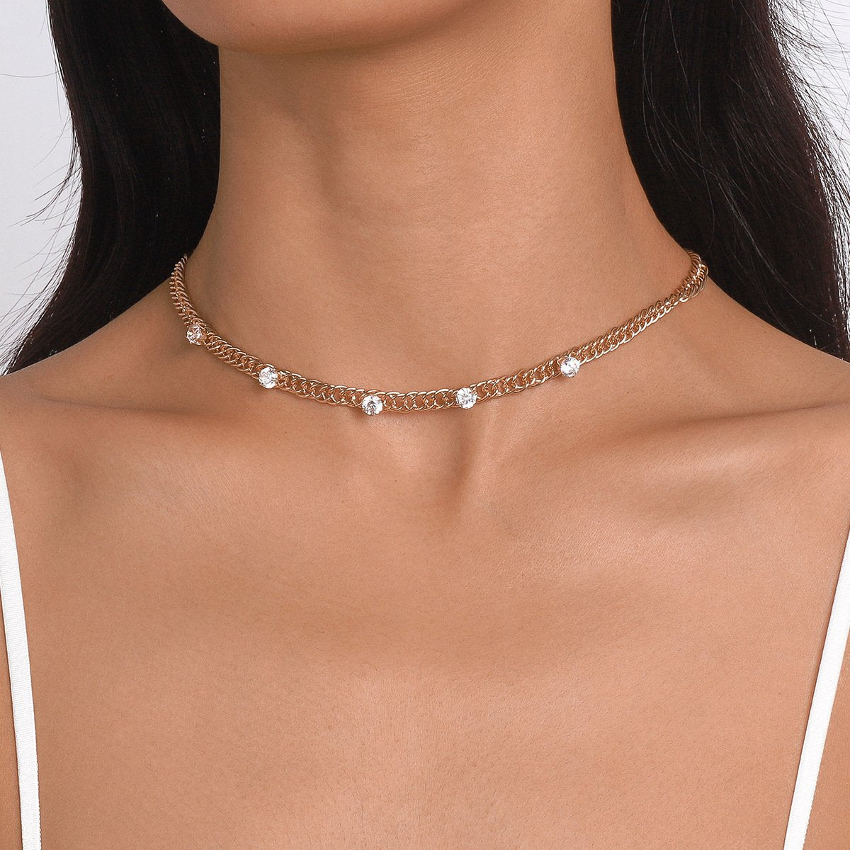 N1574 Simple single-layer necklace women's cold and cool rhinestone necklace niche geometric retro necklace