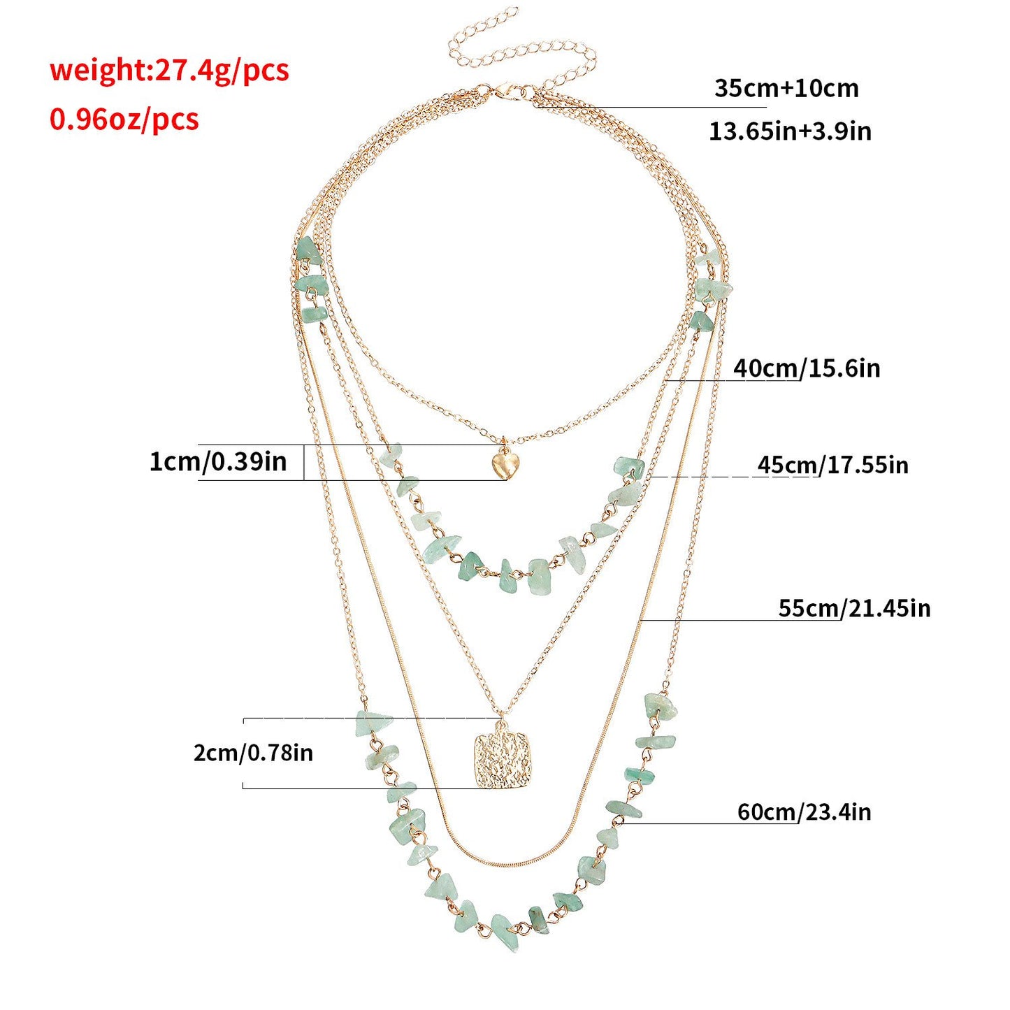 Jewelry retro stacked multi-layer small hole chain turquoise square piece mini love pendant necklace female