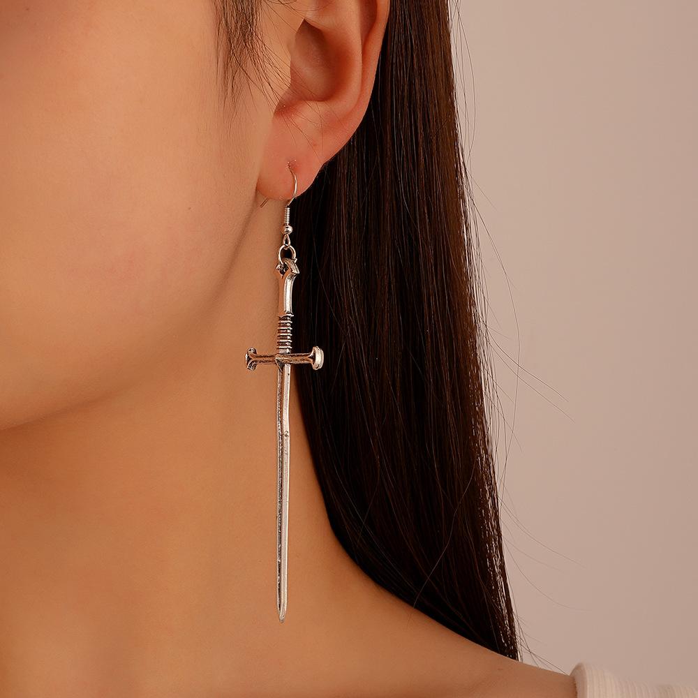 Dark Punk Metal Cross Sword Earrings Retro Personality Exaggerated Dagger Earrings Fashion Earrings Female
