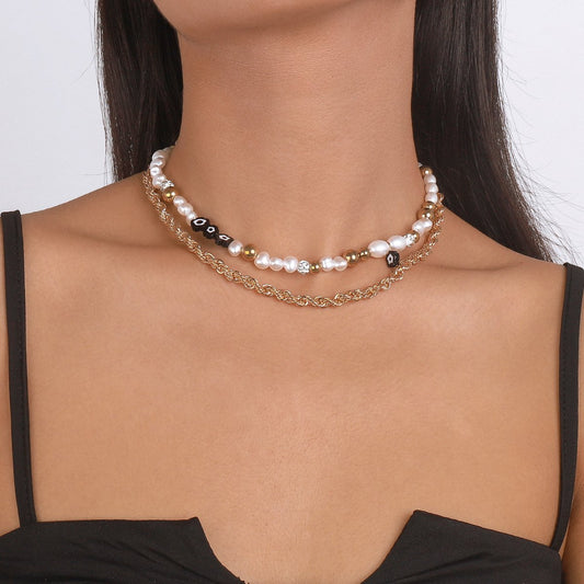 N1787 National Personality Double Fashion Necklace CCB Beaded Twist Chain Necklace Small Fresh Flower Necklace