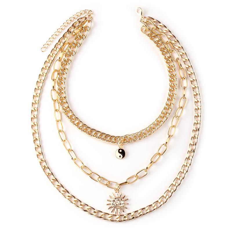 Sun flower necklace ins cold dripping oil Tai Chi decorative clavicle chain personality exaggerated necklace