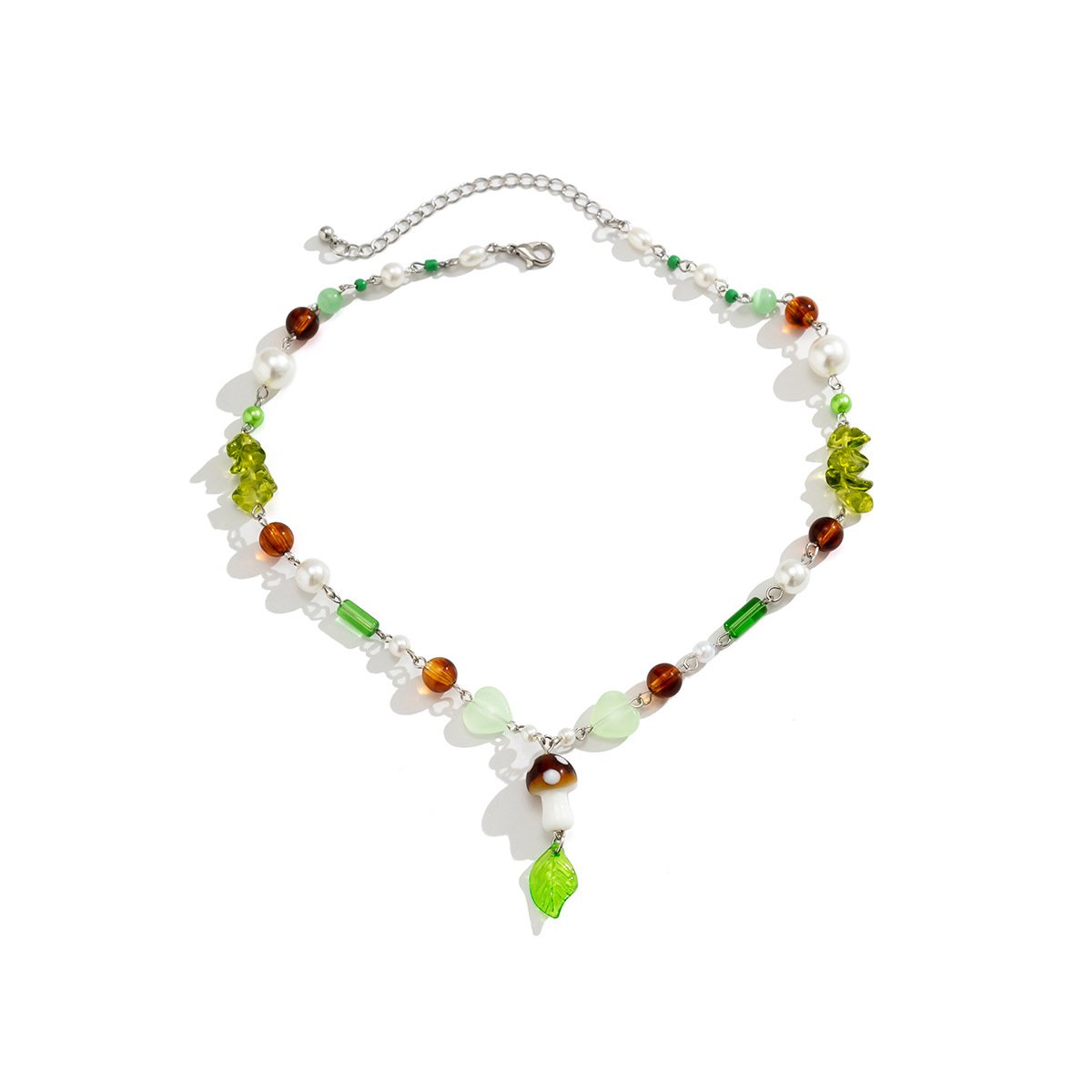 Jewelry fashion ins mix and match mushroom leaf color necklace female simple imitation pearl glass necklace