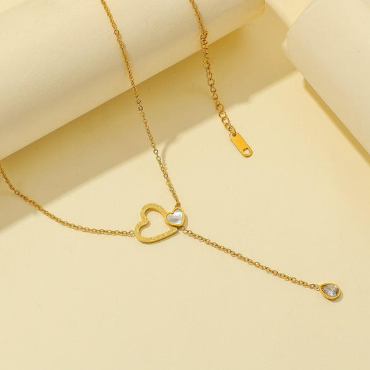 ins personalized fashion stainless steel single-layer simple double love shell adjustable necklace titanium steel small fresh pendant