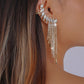 E1434 Internet celebrity exaggerated fashion earrings rhinestone tassel geometric claw chain earrings light luxury niche ear clips