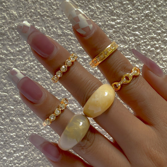 Jewelry cold acrylic ring index finger ring temperament retro metal diamond ring set
