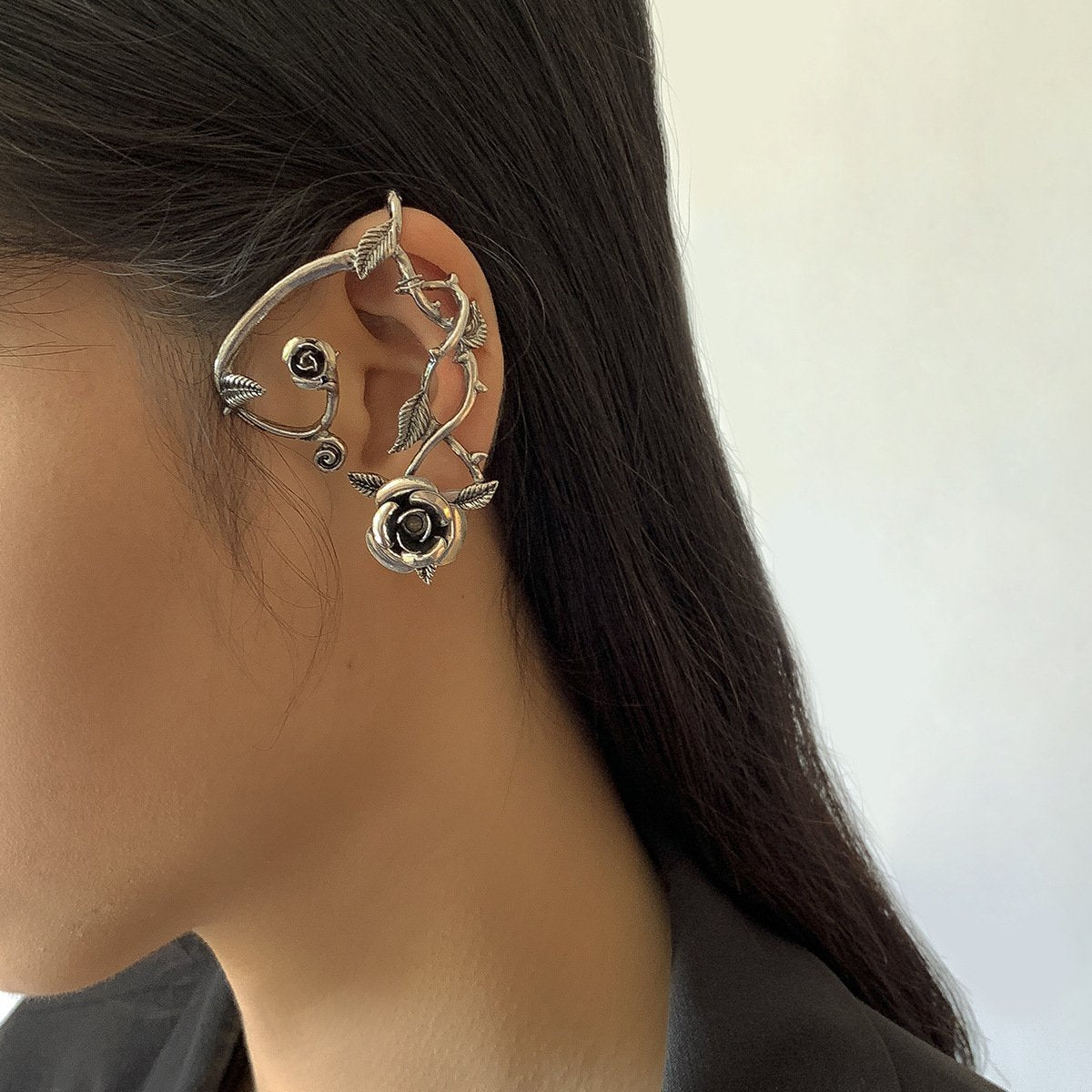 Jewelry Retro Personality Rose Earrings Female Fashion Simple Geometric Metal Ear Bone Clip Earrings