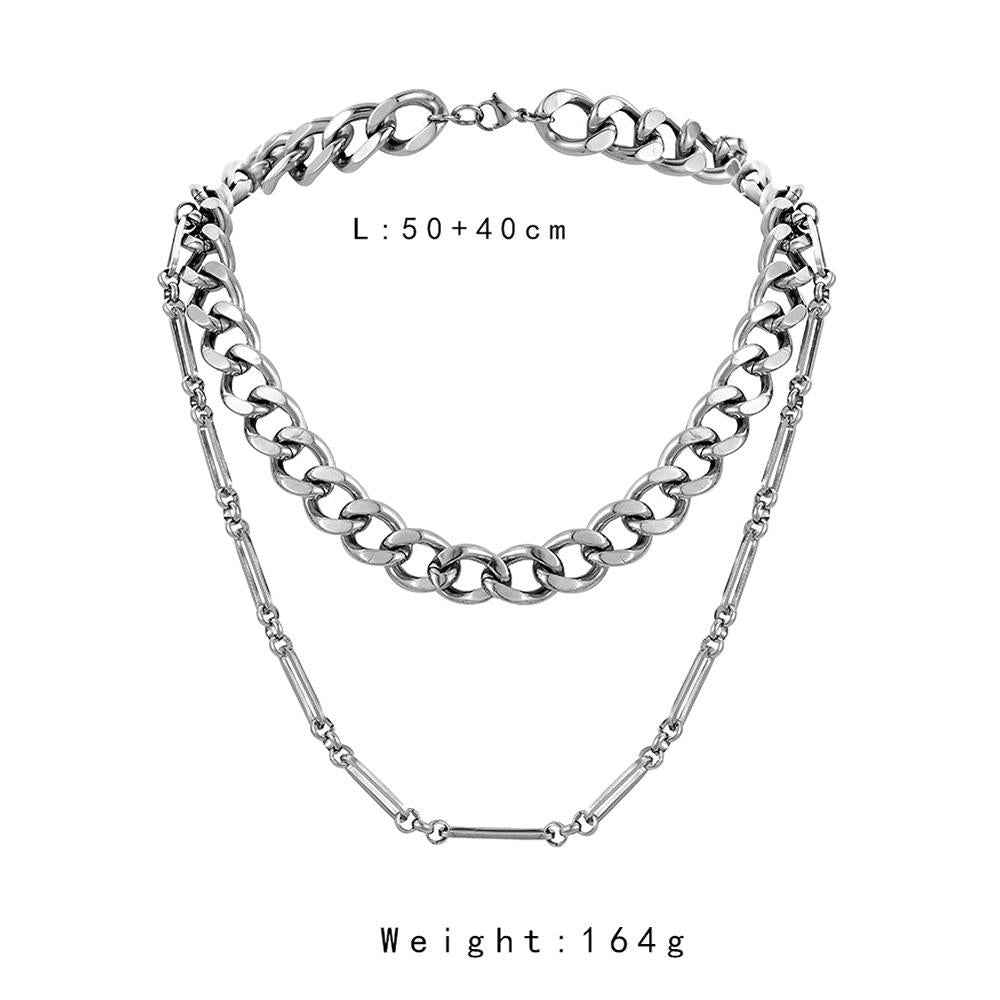 Hip Hop Rock Stainless Steel Double Thick Chain Necklace Titanium Steel Geometric Cuban Chain Exaggerated Domineering Necklace Men