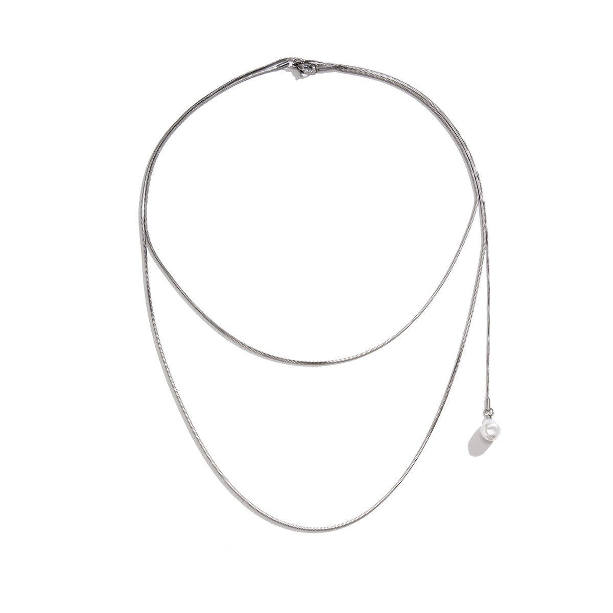 Jewelry cold metal snake bone chain multi-layer necklace female simple special-shaped imitation pearl necklace