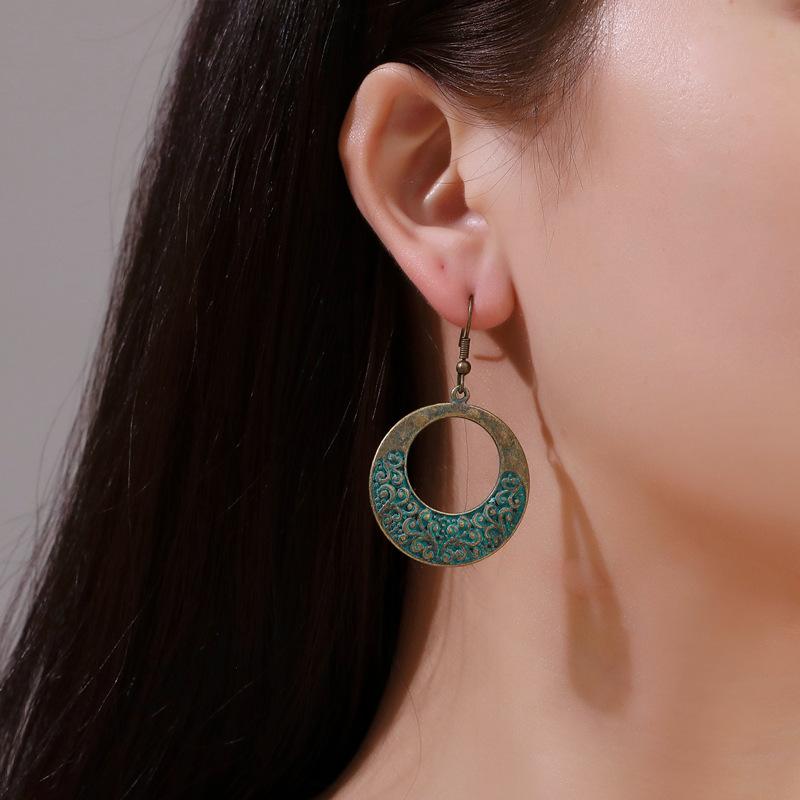 Ethnic Antique Earrings Ancient Bronze Round Pattern Earrings Female Ancient Elements Ear Jewelry