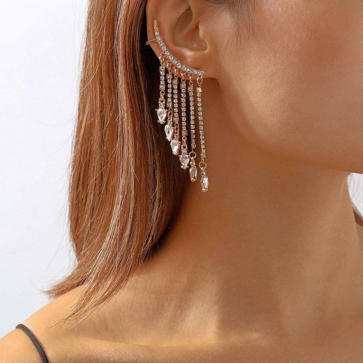 E1137 Jewelry Water Drop Diamond Simple Tassel Personality Fashion Ear Hanging Sweet Cool Girl Earrings