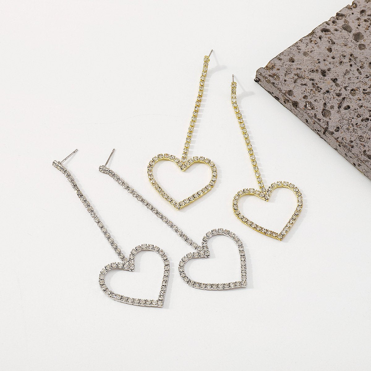 E1551 Rhinestone Tassel Love Geometric Earrings Exaggerated Long Fairy Earrings Modern Temperament Earrings