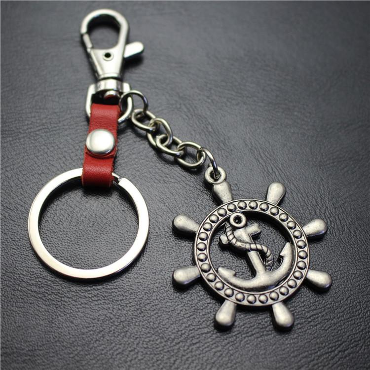 Nautical Diary Rudder Pendant Keychain Ancient Silver Brushed Steering Wheel Key Ring Jewelry Bag Pendant