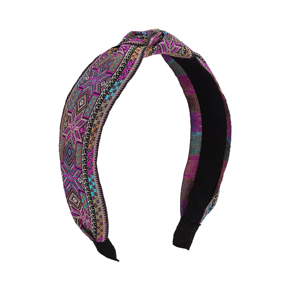 F443 Fashion Ethnic Embroidered Headband Retro Trendy Knotted Geometric Headband Exaggerated Colorful Hair Accessories