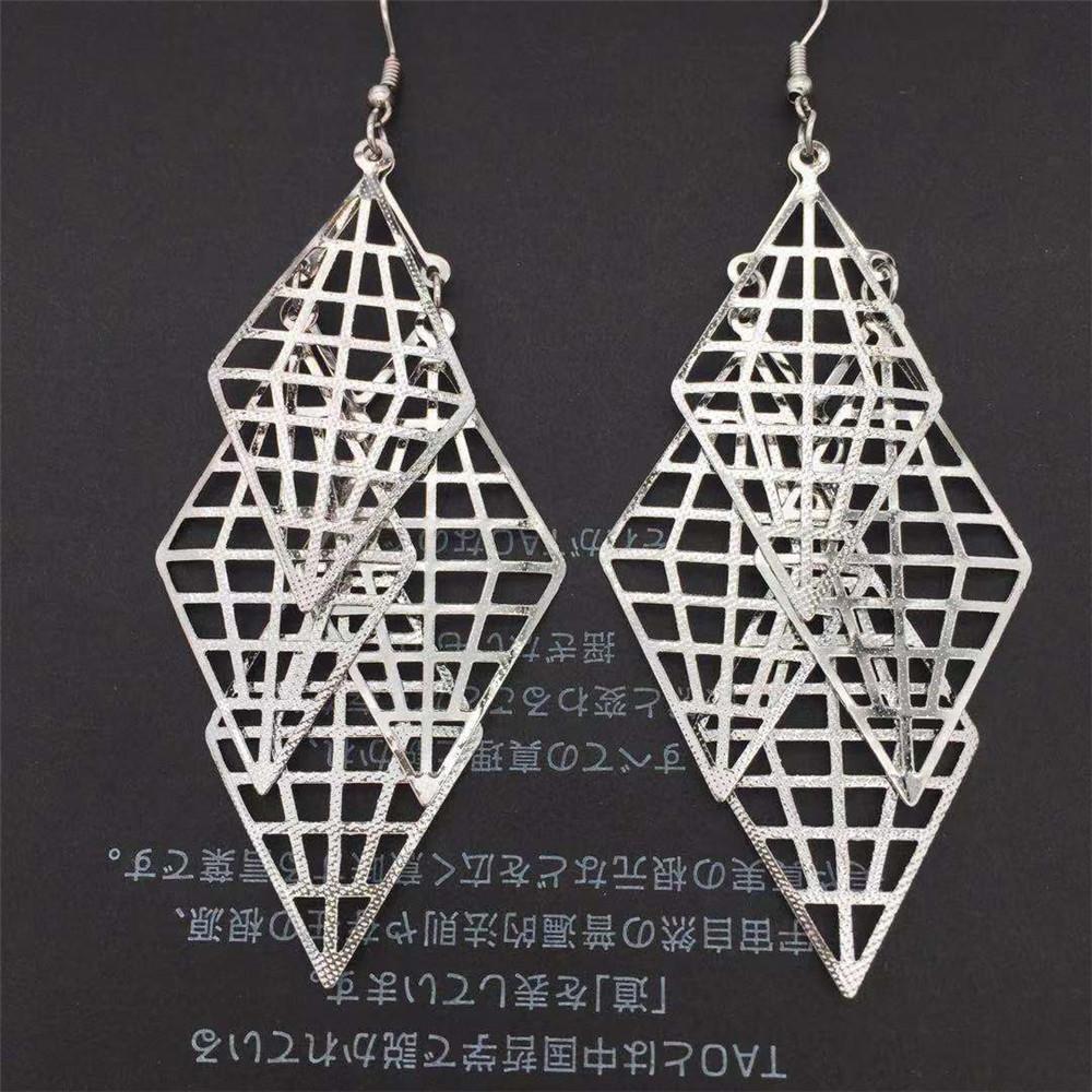 Hollow Diamond Shape Rhombus Earrings OL Versatile Ladies Earrings Fashion Jewelry